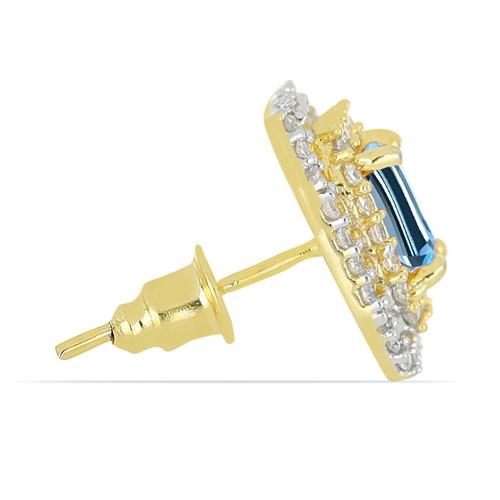 BUY NATURAL LONDON TOPAZ GEMSTONE WITH WHITE DIAMOND HALO EARRINGS